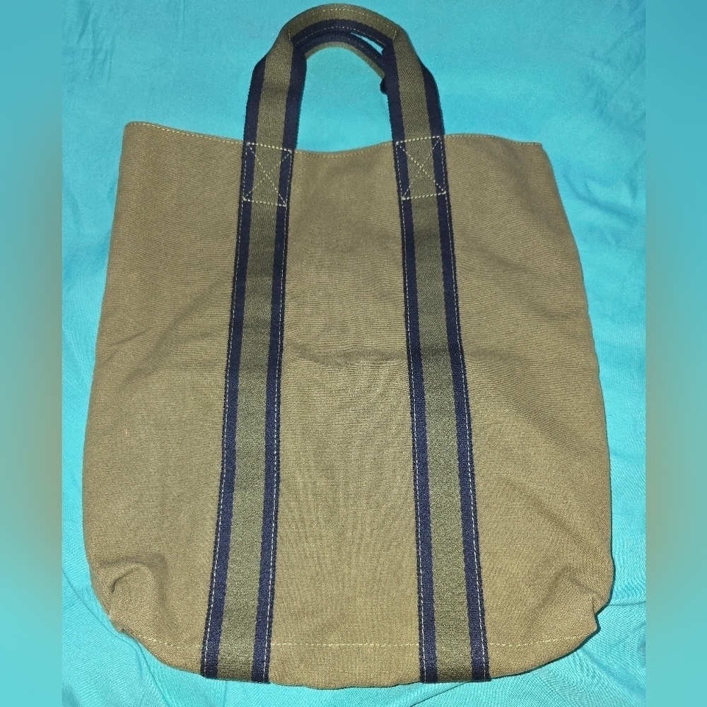 Hermes Tan and Blue Canvas Tote Bag